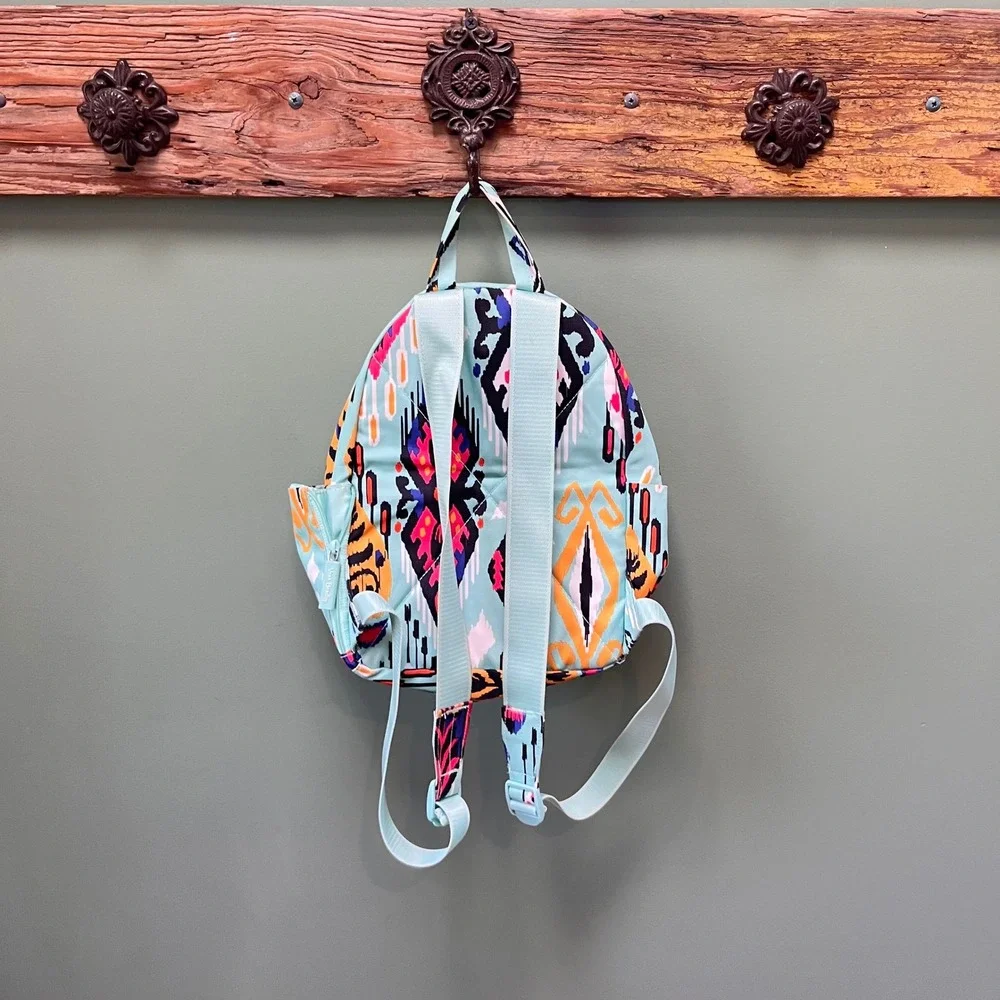 Vera Bradley Small Backpack Mint Multi Ikat Tribal Print Canvas‎ Travel Bag